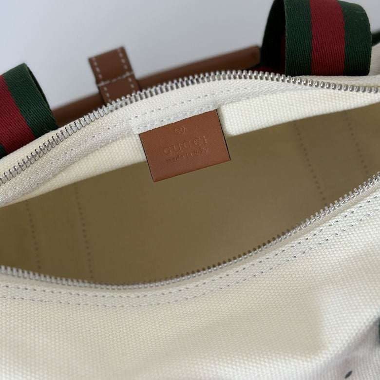 Gucci Cream Canvas Duffle Bag - Red & Green Web Stripe