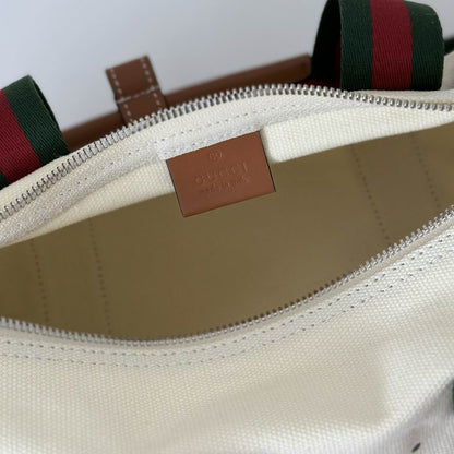 Gucci Cream Canvas Duffle Bag - Red & Green Web Stripe