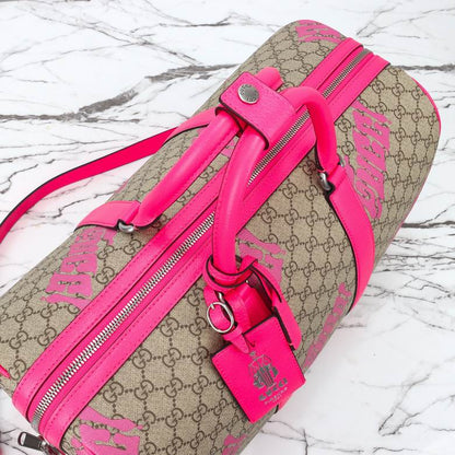 Gucci Pink Graffiti Duffel Bag - GG Canvas Travel Bag