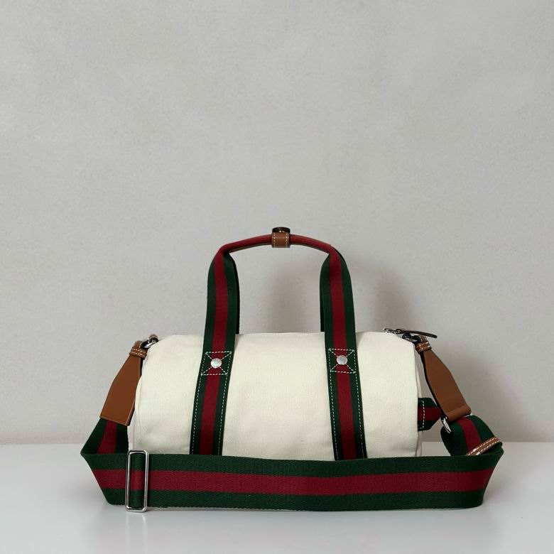 Gucci Cream Canvas Duffle Bag - Red & Green Web Stripe
