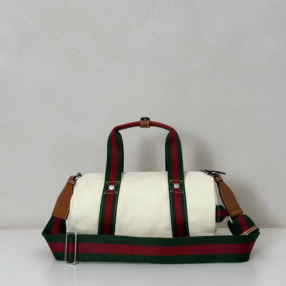 Gucci Cream Canvas Duffle Bag - Red & Green Web Stripe