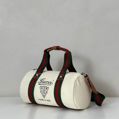 Gucci Cream Canvas Duffle Bag - Red & Green Web Stripe