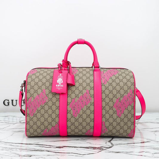 Gucci Pink Graffiti Duffel Bag - GG Canvas Travel Bag