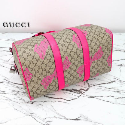 Gucci Pink Graffiti Duffel Bag - GG Canvas Travel Bag