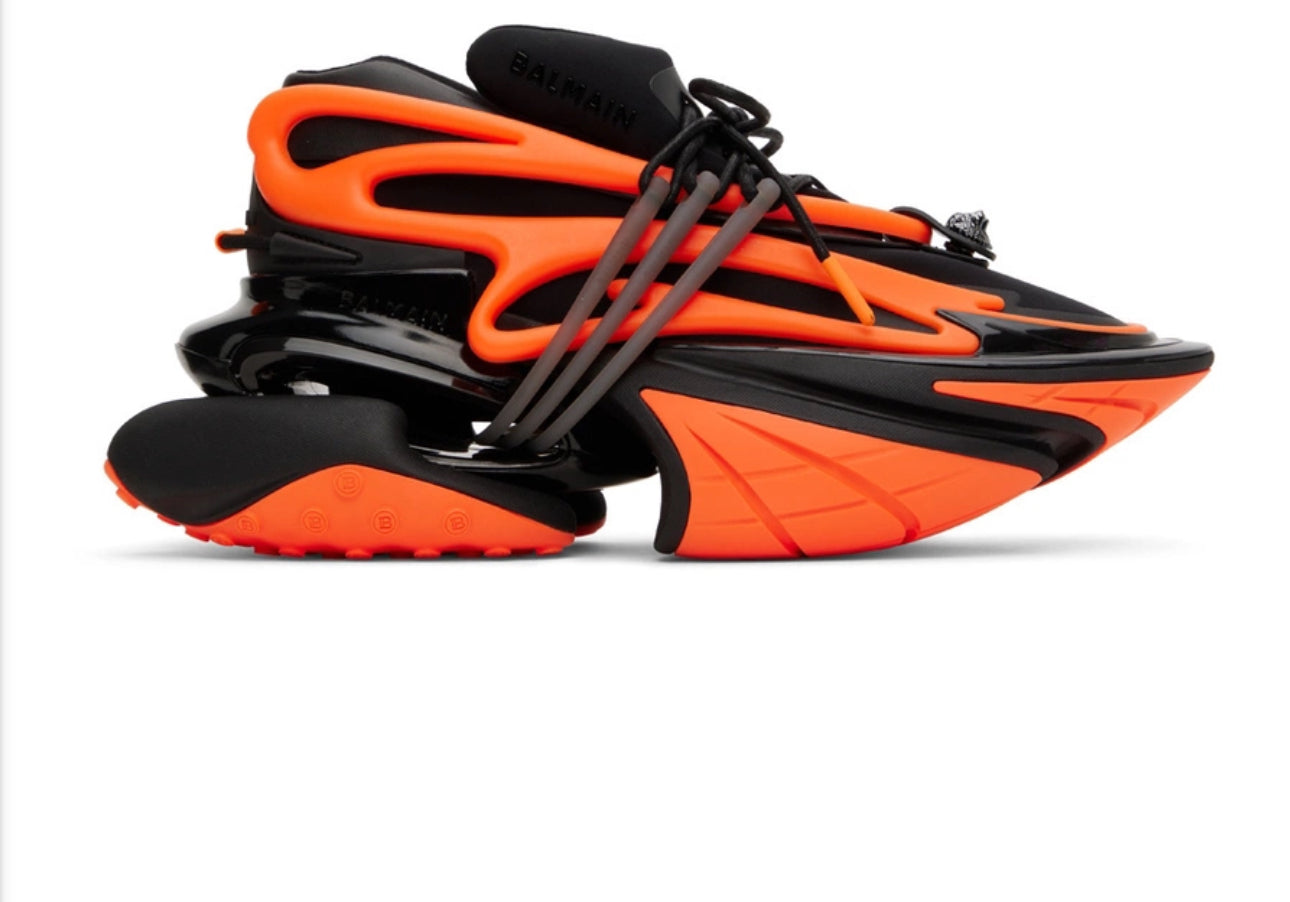 Balmain Black & Orange Unicorn Low-Top Sneakers