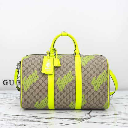 Gucci Neon Yellow Duffle Bag - Gucci GG Duffle Bag - Neon Yellow Trim