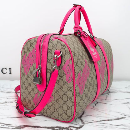 Gucci Pink Graffiti Duffel Bag - GG Canvas Travel Bag